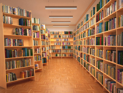 綠色圖書館書架上的書