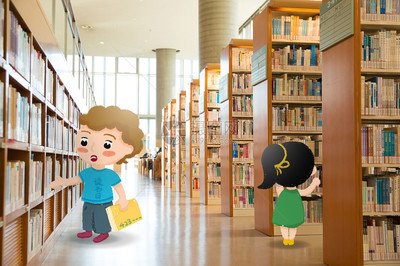 創(chuàng)意可愛男孩女孩圖書館看書圖片素材_免費下載_psd圖片格式_VRF高清圖片 .